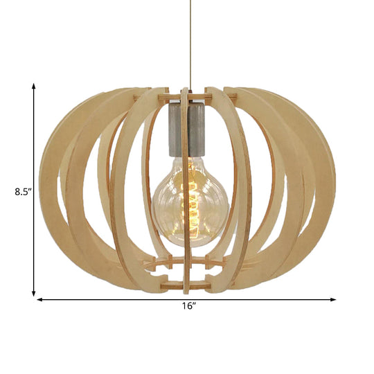 Modern Round Wood Drum Pendant Light for Restaurant - Beige