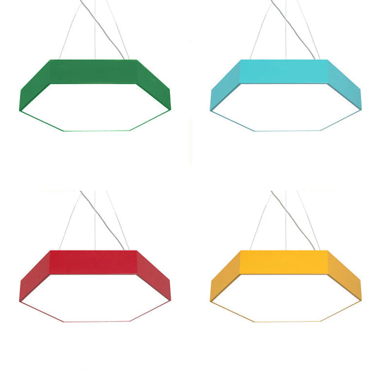 Contemporary LED Hexagon Pendant Lamp - Yellow/Silver/Purple, 12"/18"/23.5" Wide