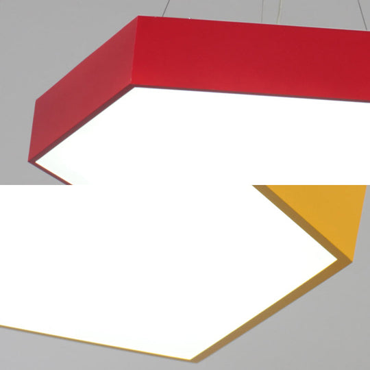 Contemporary LED Hexagon Pendant Lamp - Yellow/Silver/Purple, 12"/18"/23.5" Wide