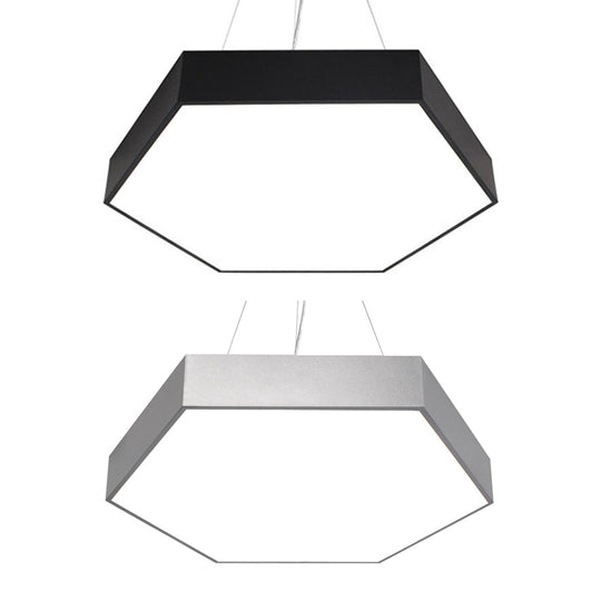 Contemporary Hexagon Pendant Lamp With Led Yellow/Silver/Purple Metal Ceiling Light Multiple Sizes