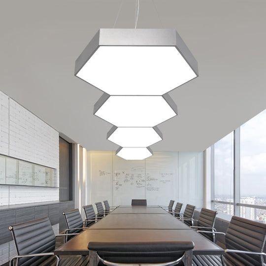 Contemporary LED Hexagon Pendant Lamp - Yellow/Silver/Purple, 12"/18"/23.5" Wide