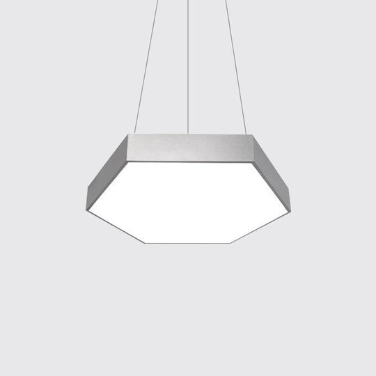 Contemporary Hexagon Pendant Lamp With Led Yellow/Silver/Purple Metal Ceiling Light Multiple Sizes