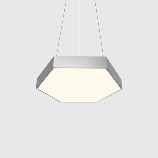Contemporary Hexagon Pendant Lamp With Led Yellow/Silver/Purple Metal Ceiling Light Multiple Sizes