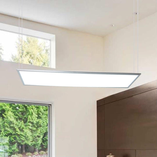 Simplicity LED Metal Pendant Lighting in White - Wide Square/Rectangular Design with Acrylic Diffuser (12"/23.5"/47")