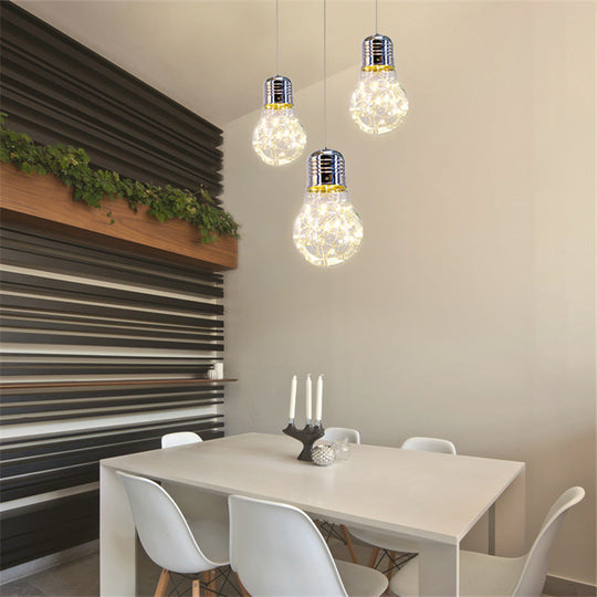 Contemporary Chrome LED Pendant Light – Clear Glass Shade, Warm/White Options