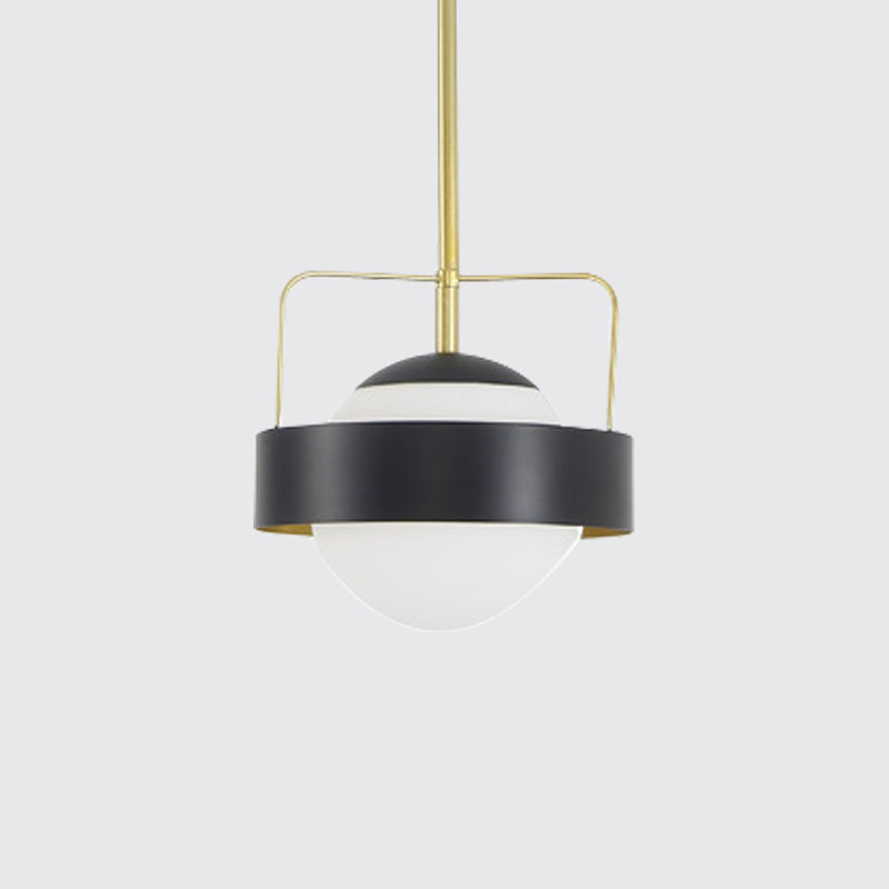 Modern Frosted Glass and Metal Hanging Light - Global Shade Pendant Lamp