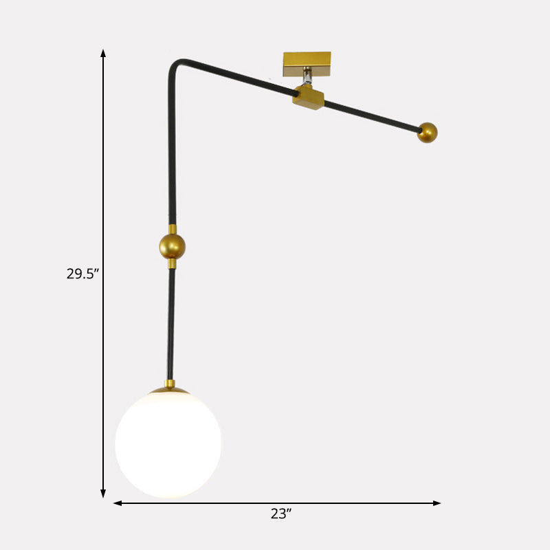 Modern White Glass Global Pendant Light with Adjustable Metal Rod - 1 Head Black Lamp