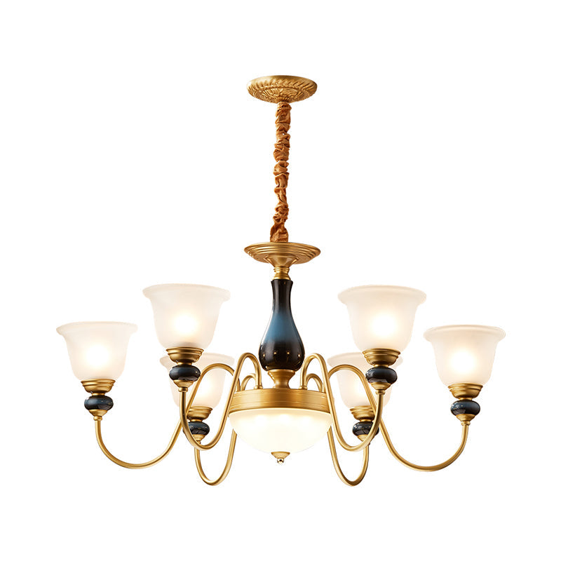 Countryside Style Floral Chandelier With Glass Suspension Lamp - 3/5/6 Lights In Cream Brass Shade