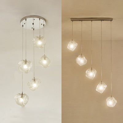 Contemporary Clear Glass Pendant Light With Led Available In 5/6/8 Lights Round/Linear Canopy