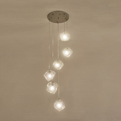 Contemporary Rock Clear Glass Cluster Pendant Light with LED White Lights - 5/6/8 Options - Round/Linear Canopy Included