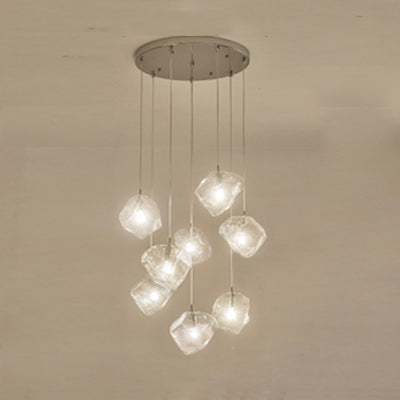 Contemporary Rock Clear Glass Cluster Pendant Light with LED White Lights - 5/6/8 Options - Round/Linear Canopy Included