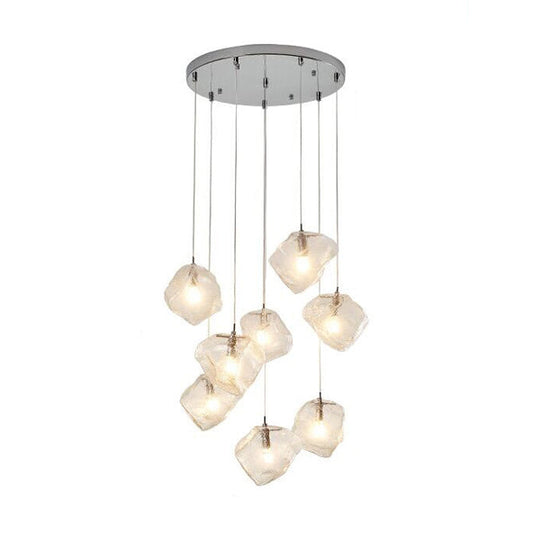 Contemporary Rock Clear Glass Cluster Pendant Light with LED White Lights - 5/6/8 Options - Round/Linear Canopy Included
