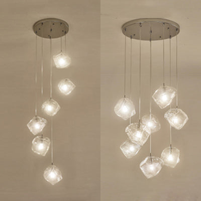 Contemporary Clear Glass Pendant Light With Led Available In 5/6/8 Lights Round/Linear Canopy