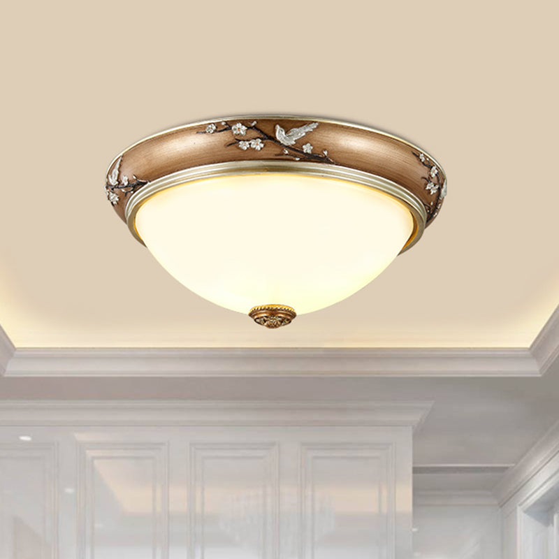 Antiqued Dome Crystal Flush Mount Ceiling Lights - Wide 2/3-Head Lighting Fixture in Brown - 11"/15"/19" Width