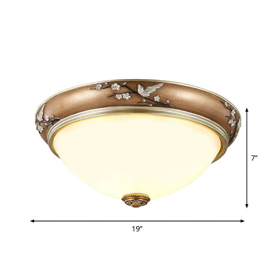 Antiqued Dome Crystal Flush Mount Ceiling Lights - Wide 2/3-Head Lighting Fixture in Brown - 11"/15"/19" Width