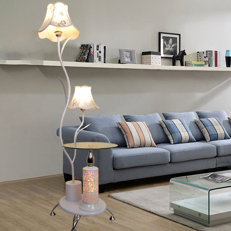 Black/White Iron Branch Standing Lamp With Floral Shade - Countryside Style Floor Light (2 Bulbs)