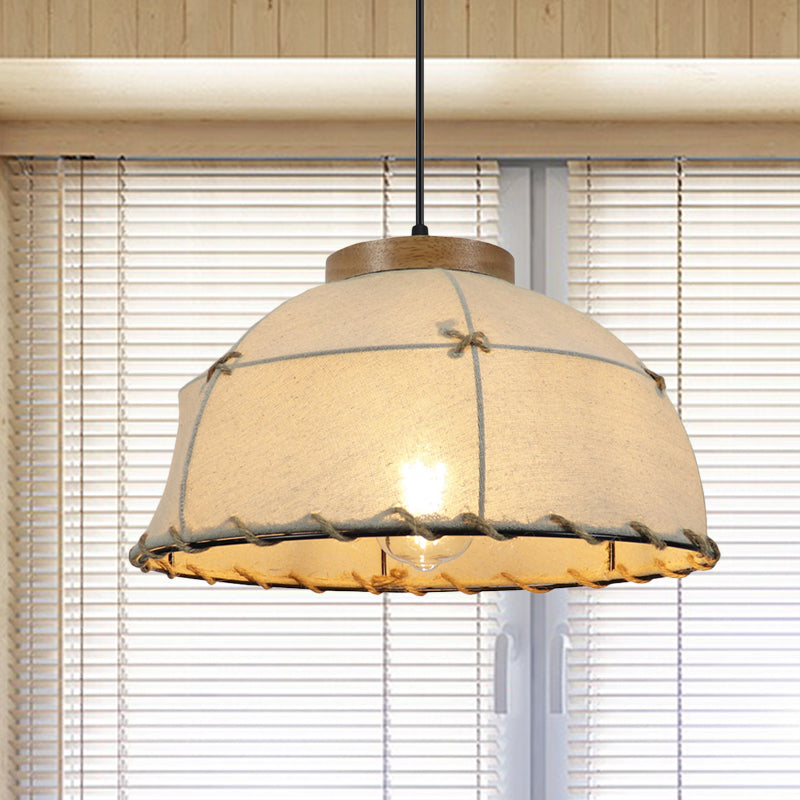 Flaxen Retro Style 1-Bulb Pendant Ceiling Light For Restaurants - Fabric Dome Shade 14/18 Width / 14