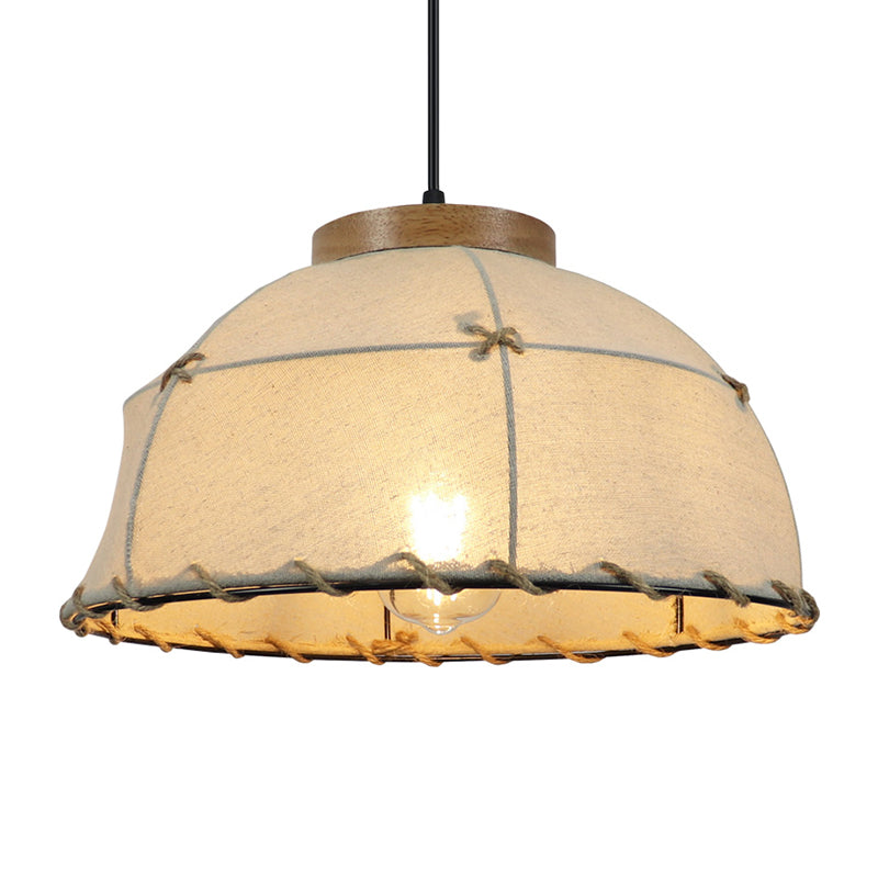 Flaxen Retro Style 1-Bulb Pendant Ceiling Light For Restaurants - Fabric Dome Shade 14/18 Width