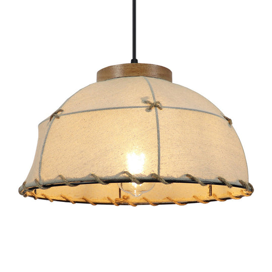 Flaxen Retro Style 1-Bulb Pendant Ceiling Light For Restaurants - Fabric Dome Shade 14/18 Width
