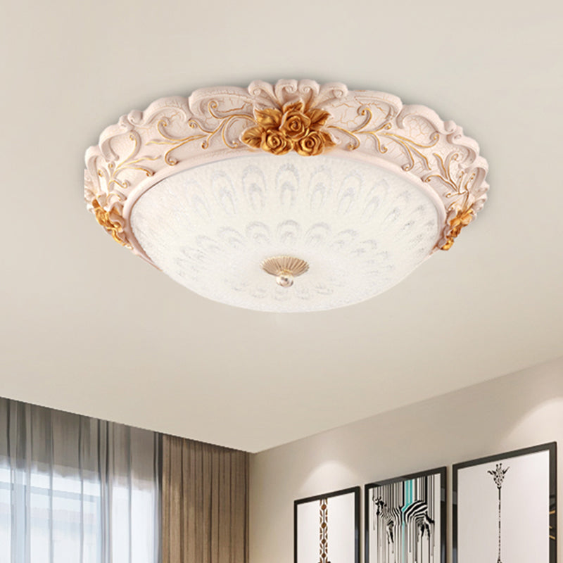 12/16/19.5 Led Flush Mount Lighting With Opal Blown Glass Shade - White-Gold Retro Ceiling Lamp / 12