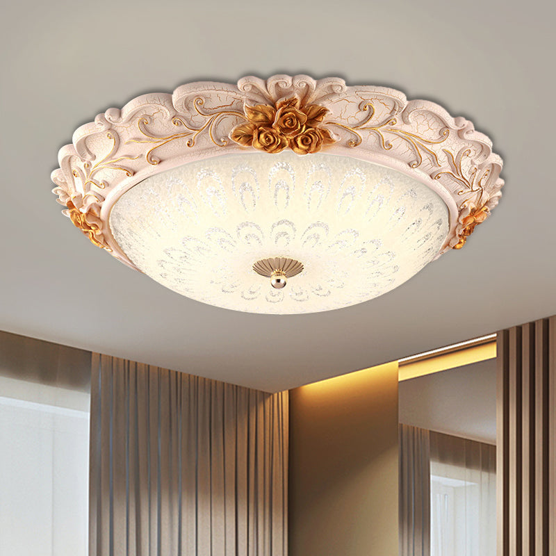 12"/16"/19.5" LED Flush Mount Lighting with Opal Blown Glass Shade - White-Gold Retro Ceiling Lamp