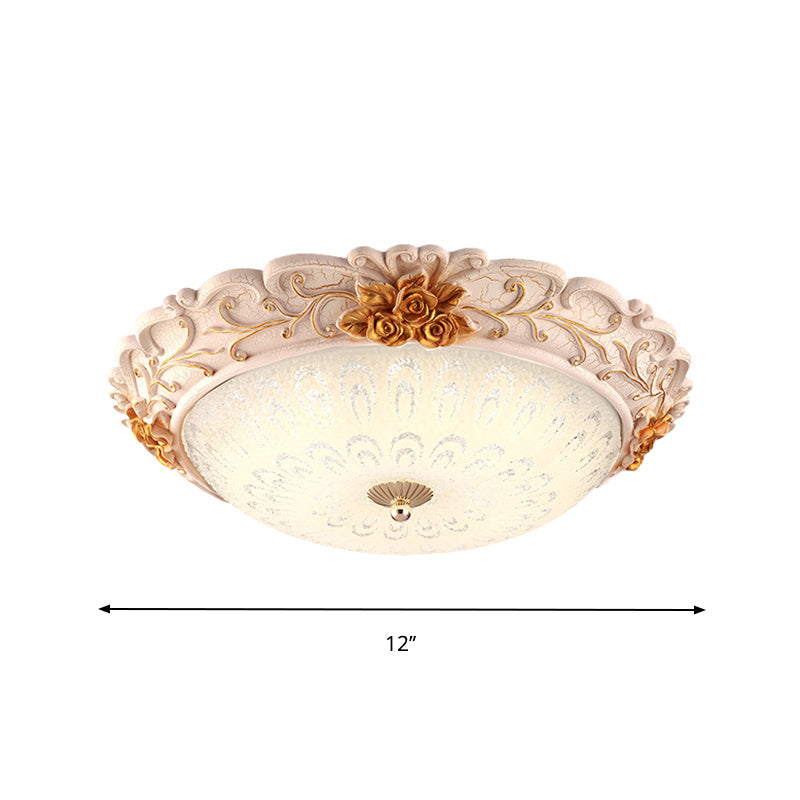 12"/16"/19.5" LED Flush Mount Lighting with Opal Blown Glass Shade - White-Gold Retro Ceiling Lamp