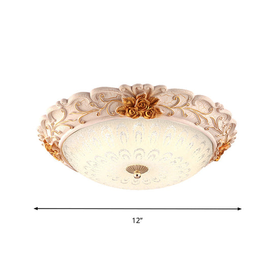 12"/16"/19.5" LED Flush Mount Lighting with Opal Blown Glass Shade - White-Gold Retro Ceiling Lamp