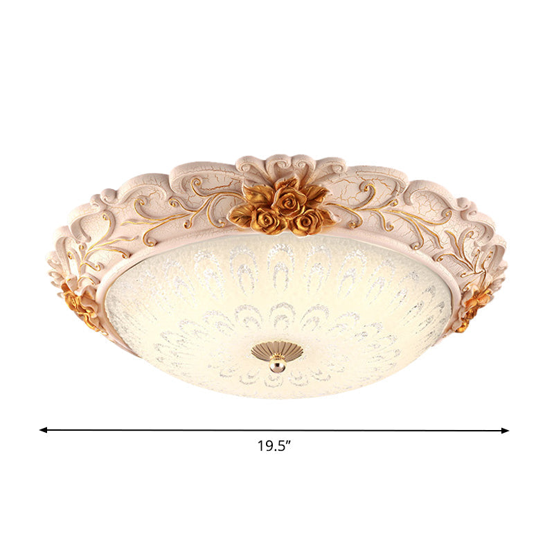 12"/16"/19.5" LED Flush Mount Lighting with Opal Blown Glass Shade - White-Gold Retro Ceiling Lamp