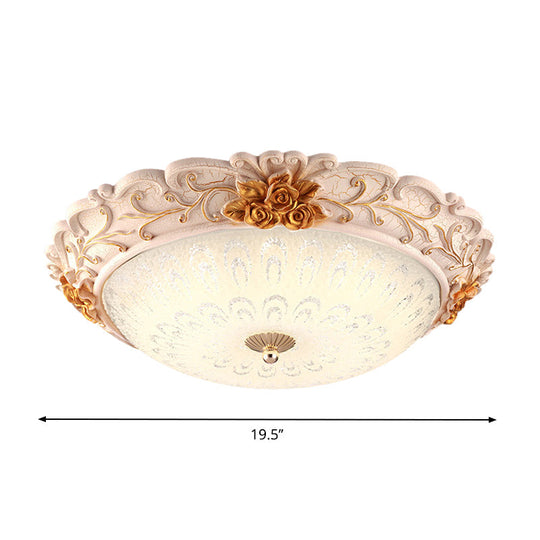 12"/16"/19.5" LED Flush Mount Lighting with Opal Blown Glass Shade - White-Gold Retro Ceiling Lamp