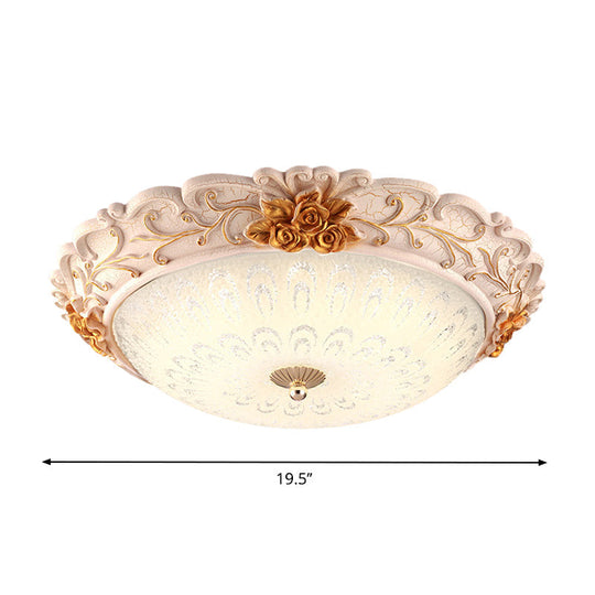 12/16/19.5 Led Flush Mount Lighting With Opal Blown Glass Shade - White-Gold Retro Ceiling Lamp