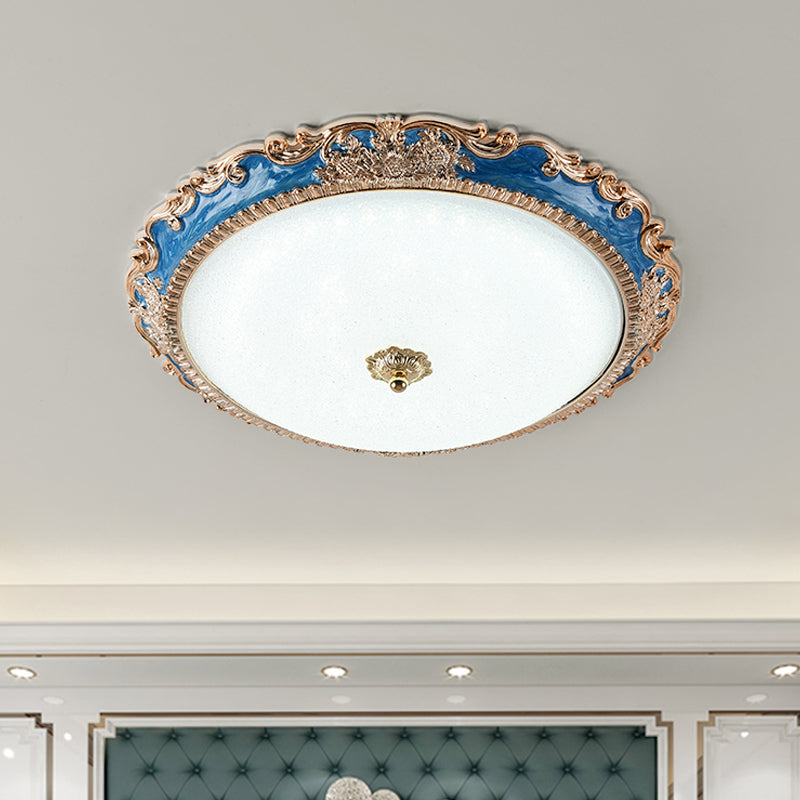 14/16/19.5 Led Bowl Flush Mount Lamp Countryside Red/Blue Finish Ceiling Light For Bedroom Blue / 14