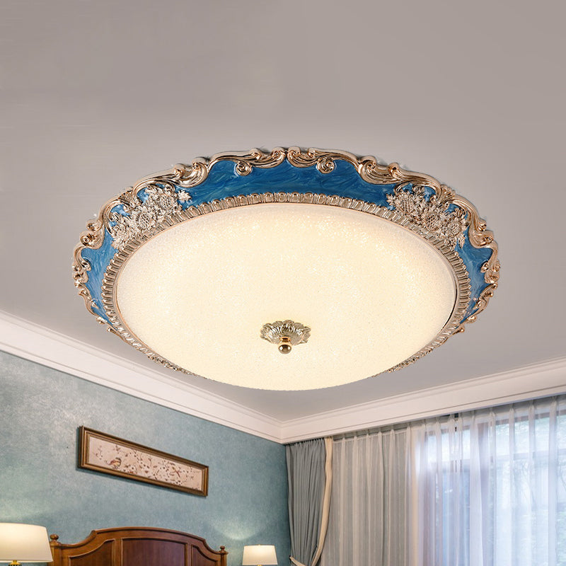 14"/16"/19.5" LED Bowl Flush Mount Lamp Countryside Red/Blue Finish Ceiling Light for Bedroom