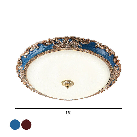 14"/16"/19.5" LED Bowl Flush Mount Lamp Countryside Red/Blue Finish Ceiling Light for Bedroom