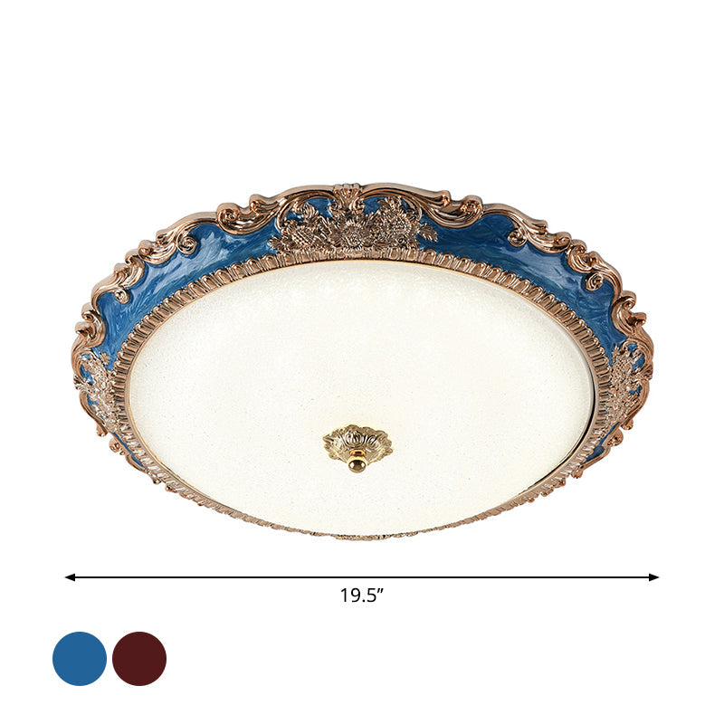 14"/16"/19.5" LED Bowl Flush Mount Lamp Countryside Red/Blue Finish Ceiling Light for Bedroom