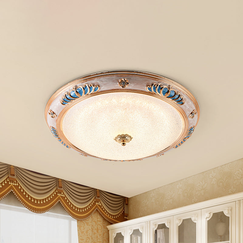 Frosted Glass Ceiling Lamp Fixture - Countryside Led Flush Lighting In Gold Warm/White Light