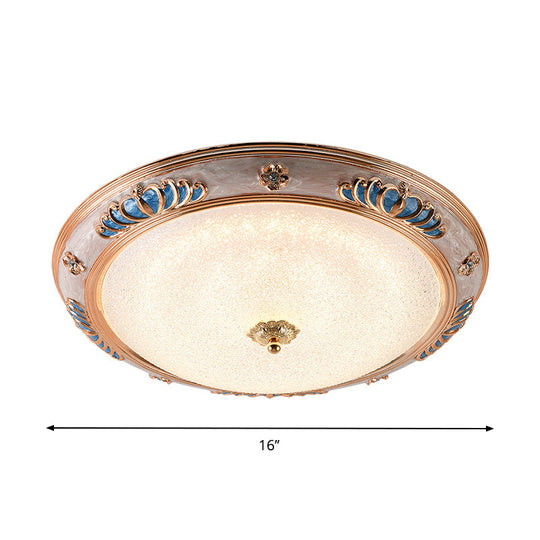 Frosted Glass Ceiling Lamp Fixture - Countryside LED Flush Lighting in Gold, Warm/White Light - 14"/16"/19.5" Wide for Bedroom