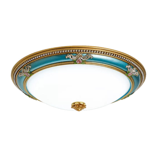LED Flush Ceiling Lighting - Blue Glass Dome Shade, Farmhouse Style Bedroom Flush Mount, 15"/18"/20.5" Width