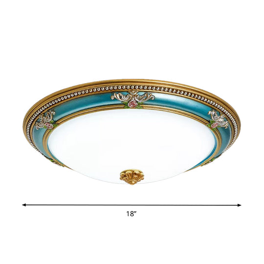 Led Flush Ceiling Lighting - Blue Glass Dome Shade Farmhouse Style Bedroom Mount 15/18/20.5 Width
