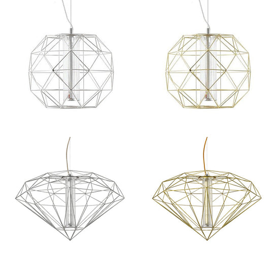 Suspension contemporaine en forme de cage métallique avec abat-jour en verre - Chrome/or - Éclairage de salle à manger