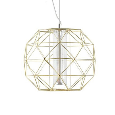 16/23.5 Diamond Wire Cage Pendant Light With Glass Shade In Chrome/Gold - Contemporary Metal 1 For