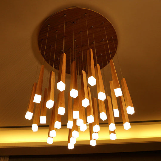Wooden Led Pendant Light For Dining Room - Matchstick Design With Diffuser Warm/White 1/5/7-Light