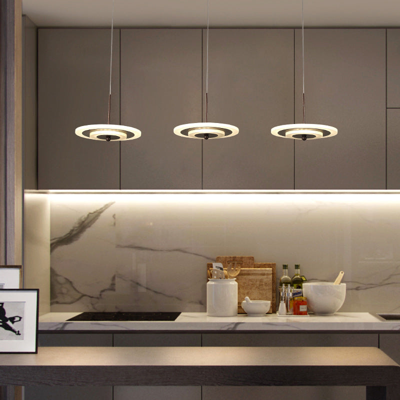 Homam - Modern White/Brown Round Ceiling Light Modern LED 3/6-Light Acrylic Hanging Pendant in Warm/White/Natural Light