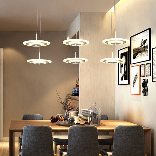 Homam - Modern White/Brown Round Ceiling Light Led 3/6-Light Acrylic Hanging Pendant In