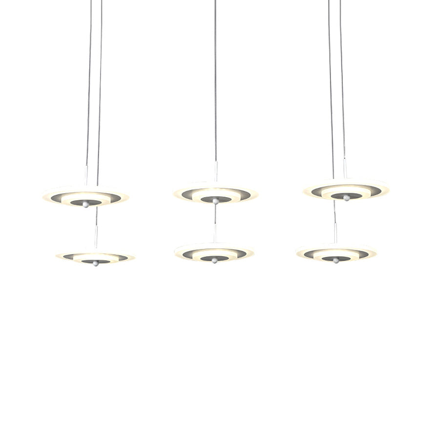 Homam - Modern White/Brown Round Ceiling Light Modern LED 3/6-Light Acrylic Hanging Pendant in Warm/White/Natural Light