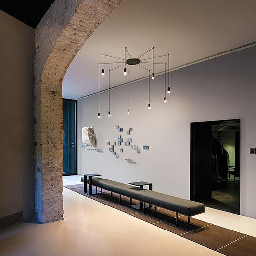 Contemporary Metal Ceiling Pendant Light, Line Hanging 1/3/9 Light Black Design for Living Room