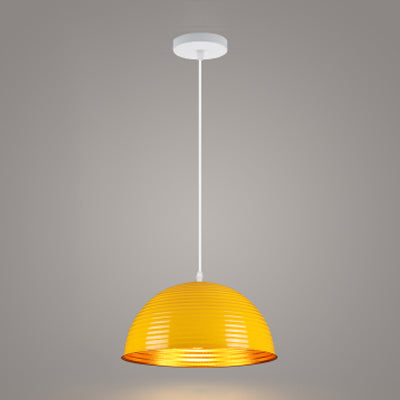 Contemporary Dome Shade Pendant Light With Ruffle - Single Head Red/Yellow/Blue 12/16/19.5 Wide
