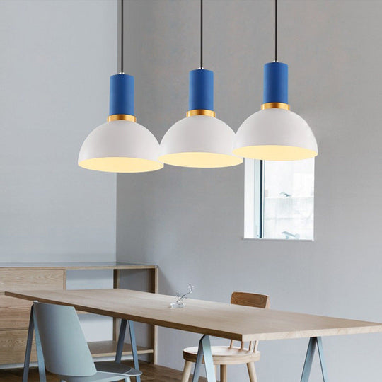 Minimalist Metal Pendant Light with Bowl/Cone/Funnel Shade in Blue/Pink/Yellow