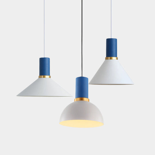 Minimalist Metal Pendant Light With Bowl/Cone/Funnel Shade In Blue/Pink/Yellow
