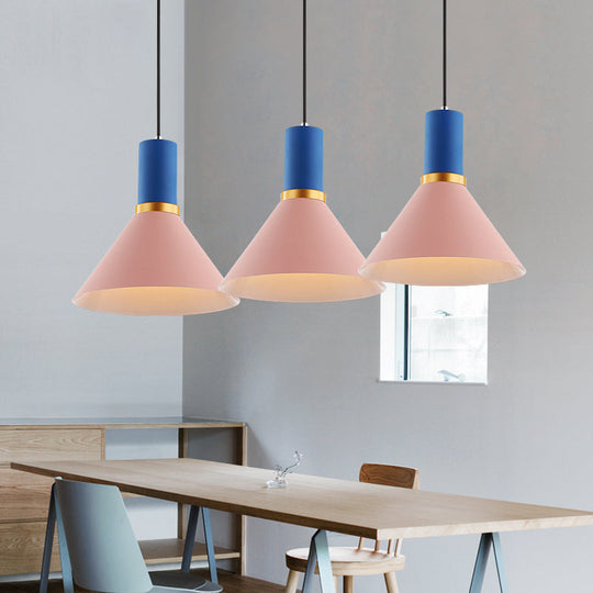 Minimalist Metal Pendant Light With Bowl/Cone/Funnel Shade In Blue/Pink/Yellow Pink / Funnel