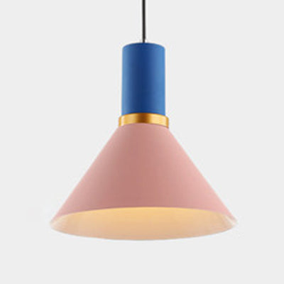 Minimalist Metal Pendant Light With Bowl/Cone/Funnel Shade In Blue/Pink/Yellow